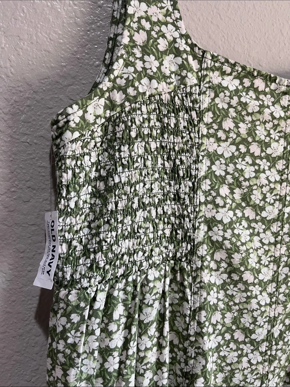 Old Navy Green white Floral Midi Dress Smocked Side Sleeveless Sz XL Boho TC0371